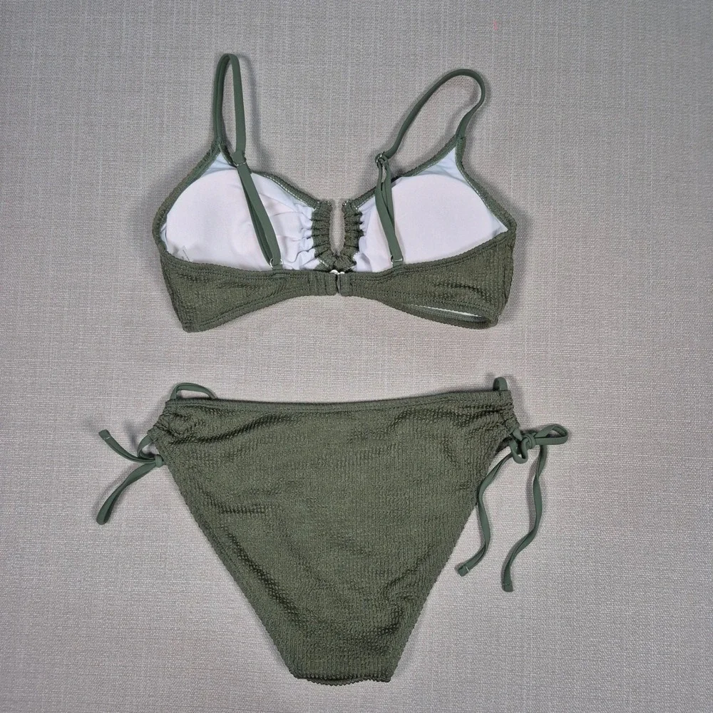 Blooming Jelly Womens Olive Green Smocked Bikini Set Two Piece Swimsuit Size M